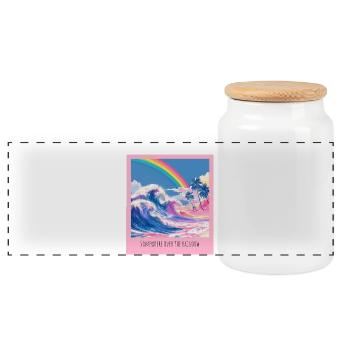 Rainbow Beach Retro Wave - Panoramic Cookie Jar with Wooden Lid - white - Front