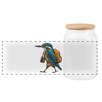Kingfisher Explorer – Kupferstich eines Eisvägels - Panorama Keksdose mit Holzdeckel - Weiß - Vorne