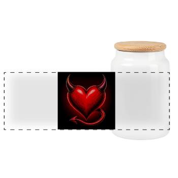 Fiery Heart with Horns and Tail - Panoramic Cookie Jar with Wooden Lid - white - Front
