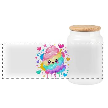 Rainbow Candy Cane Heart Happiness - Panoramic Cookie Jar with Wooden Lid - white - Front