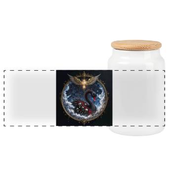Swan of Souls with Dark Crown - Panoramic Cookie Jar with Wooden Lid - white - Front