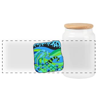 Green Deco Waves - Panoramic Cookie Jar with Wooden Lid - white - Front
