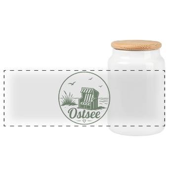 Ostsee Strandkorb Meer Küsten liebe - Panorama Keksdose mit Holzdeckel - Weiß - Vorne