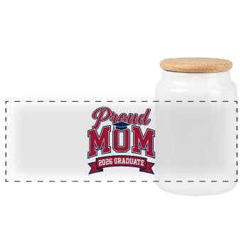 Proud Mom 2026 Graduate Varsity Arch - Panoramic Cookie Jar with Wooden Lid - white - Front
