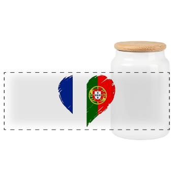 France Portugal Flag Heart - Panoramic Cookie Jar with Wooden Lid - white - Front