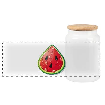 Fresh Watermelon Cartoon Slice - Panoramic Cookie Jar with Wooden Lid - white - Front