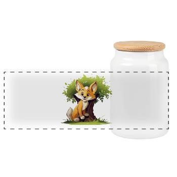 Renard de forêt joyeux sous un arbre - Boîte à biscuits avec couvercle en bois - blanc - Devant