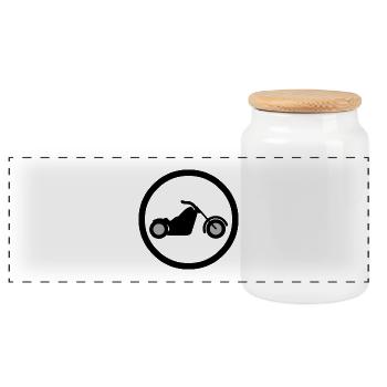 motorcycle - Panoramic Cookie Jar with Wooden Lid - white - Front