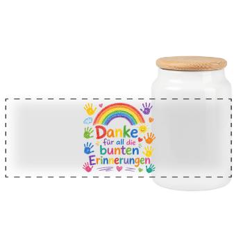 Danke für all die bunten Erinnerungen! - Panorama Keksdose mit Holzdeckel - Weiß - Vorne