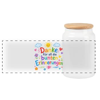 Danke für all die bunten Erinnerungen! - Panorama Keksdose mit Holzdeckel - Weiß - Vorne