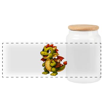 Little Dragon with Backpack - Panoramic Cookie Jar with Wooden Lid - white - Front
