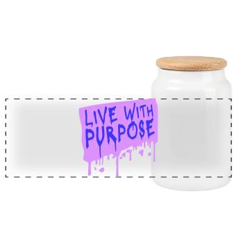 Live With Purpose Motivation Sense Mindset Saying - Panoramic Cookie Jar with Wooden Lid - white - Front
