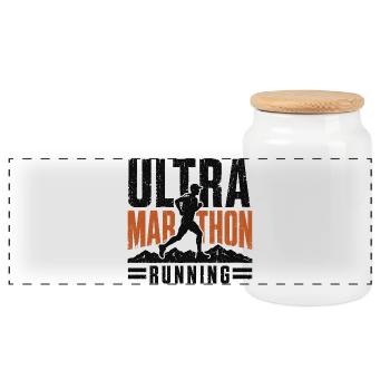 Ultra Marathon Running Distressed - Panoramic Cookie Jar with Wooden Lid - white - Front