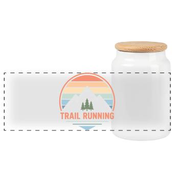 Soft retro trail running design with pastel sunset - Panoramic Cookie Jar with Wooden Lid - white - Front