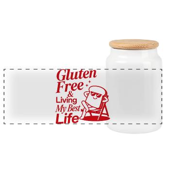 Gluten Free Living My Best Life - Panorama Keksdose mit Holzdeckel - Weiß - Vorne