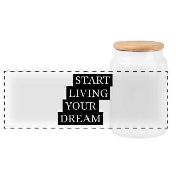 Start Living Your Dream Quote - Panoramic Cookie Jar with Wooden Lid - white - Front