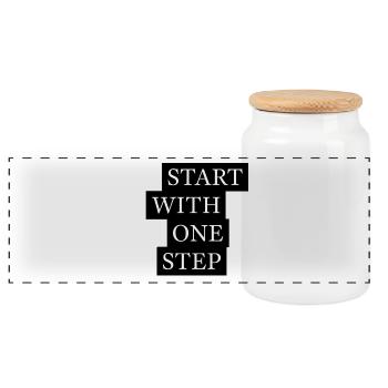 Start With One Step Motivation - Panorama Keksdose mit Holzdeckel - Weiß - Vorne
