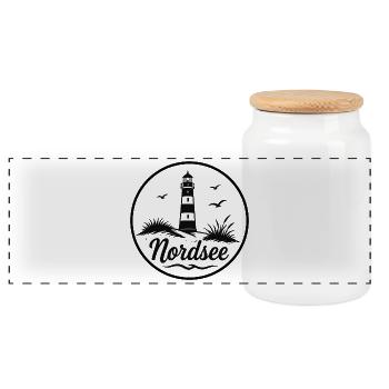 Nordsee Leuchtturm Strand Küsten Liebe - Panorama Keksdose mit Holzdeckel - Weiß - Vorne