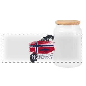 Dream Norway Flag Fish - Panoramic Cookie Jar with Wooden Lid - white - Front