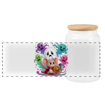 Ghost Adventure Mouse Knight - Panoramic Cookie Jar with Wooden Lid - white - Front