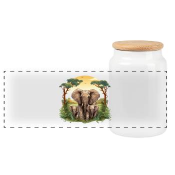 Savannen-Elefantenfamilie Illustration - Panorama Keksdose mit Holzdeckel - Weiß - Vorne