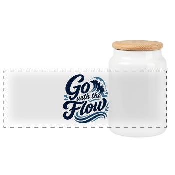 Go with the Flow Wellen-Typografie - Panorama Keksdose mit Holzdeckel - Weiß - Vorne