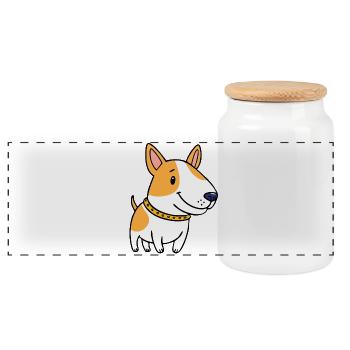 Terri ein Bullterrier-Welpe (Chibi-Comic) - Panorama Keksdose mit Holzdeckel - Weiß - Vorne