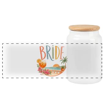Team Bride! Palm Trees & Coctails - Panoramic Cookie Jar with Wooden Lid - white - Front