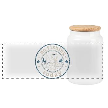 No Fishing Today | Humorous Absent-Minded Fisherman - Panoramic Cookie Jar with Wooden Lid - white - Front