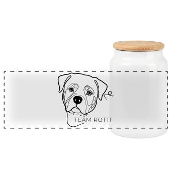 Team Rotti One Line Art Rottweiler dog - Panoramic Cookie Jar with Wooden Lid - white - Front