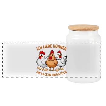 Ich liebe Hühner - Die Kacken Frühstück  - Panorama Keksdose mit Holzdeckel - Weiß - Vorne