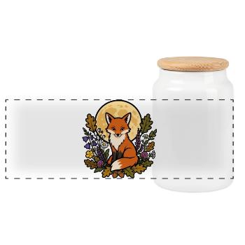 Fox under full flowery moon - Panoramic Cookie Jar with Wooden Lid - white - Front
