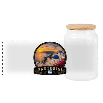 Santorini Griechenland Kreuzfahrt Urlaub Oia Abend - Panorama Keksdose mit Holzdeckel - Weiß - Vorne
