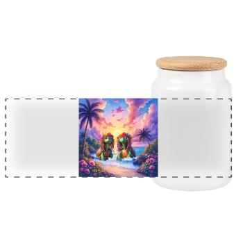 Tropical turtles at sunset - Panoramic Cookie Jar with Wooden Lid - white - Front
