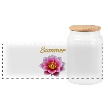 Summer Blossom Gold Lettering - Panoramic Cookie Jar with Wooden Lid - white - Front