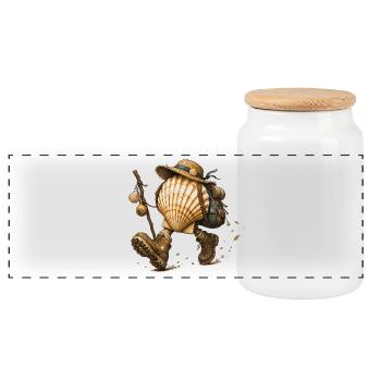Scallop Pilgrim Camino de Santiago - Panoramic Cookie Jar with Wooden Lid - white - Front