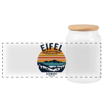 Eifel Hiking Nature Mountains Forest Landscape Eifel - Panoramic Cookie Jar with Wooden Lid - white - Front