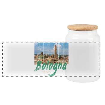 Bologna Emilia-Romagna in Italien Vintage Souvenir - Panorama Keksdose mit Holzdeckel - Weiß - Vorne