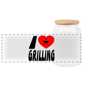 Grill - Panoramic Cookie Jar with Wooden Lid - white - Front