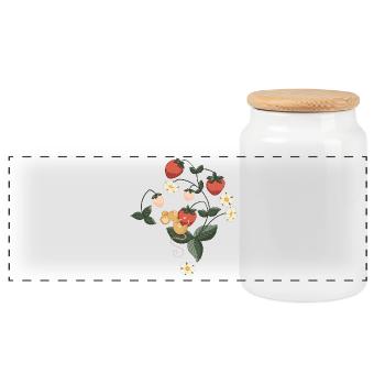 Strawberry with Cute Mouse Garden Flowers Fruits - Panoramic Cookie Jar with Wooden Lid - white - Front
