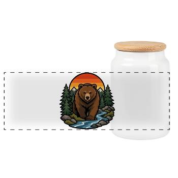 Brown Bear in Forest Sunset - Panoramic Cookie Jar with Wooden Lid - white - Front