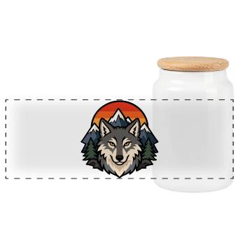 Tête de loup et montagnes au coucher du soleil - Boîte à biscuits avec couvercle en bois - blanc - Devant