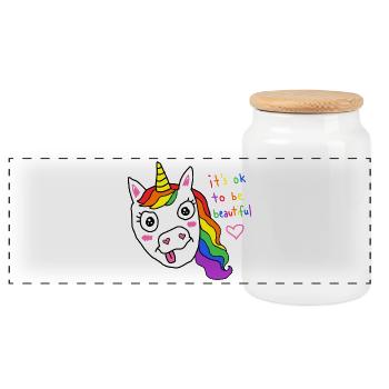 C’est normal d’être une belle licorne arc-en-ciel - Boîte à biscuits avec couvercle en bois - blanc - Devant