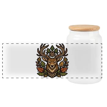 Verzierter keltischer Hirsch-Mystische Naturstil - Panorama Keksdose mit Holzdeckel - Weiß - Vorne