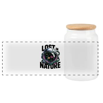 Astronaut Helmet Flowers Lost In Nature Space - Panoramic Cookie Jar with Wooden Lid - white - Front