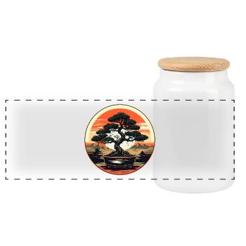 Bonsai at sunset - Panoramic Cookie Jar with Wooden Lid - white - Front