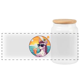 Fête des Lamas du Coucher du Soleil - Boîte à biscuits avec couvercle en bois - blanc - Devant