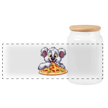 Kleiner Koala Pizzaessen - Panorama Keksdose mit Holzdeckel - Weiß - Vorne