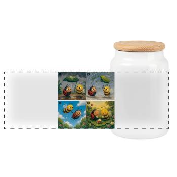 Ladybug and Bee: A Sweet First Moment - Panoramic Cookie Jar with Wooden Lid - white - Front
