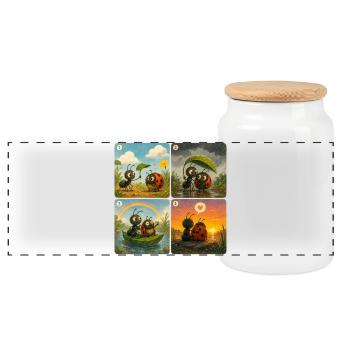 Ladybug and ant - Panoramic Cookie Jar with Wooden Lid - white - Front